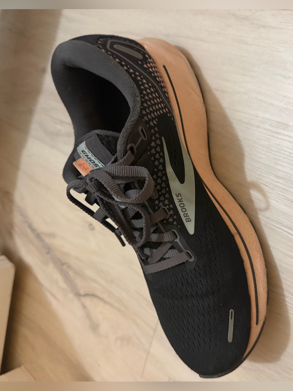Brooks Ghost Women’s Running Shoe - Black with Peach Midsole